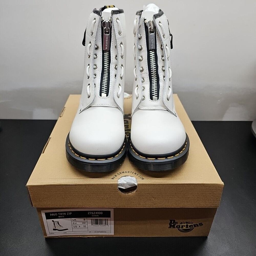 Dr. Martens 1460 Twin Zip White Sendal Leather Combat Boots 27624100 Womens 10